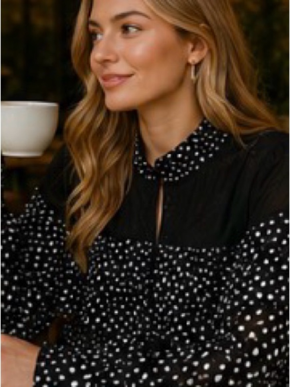 NWT P. Luca Milano Black White Polka Dot Ruffle Blouse‎